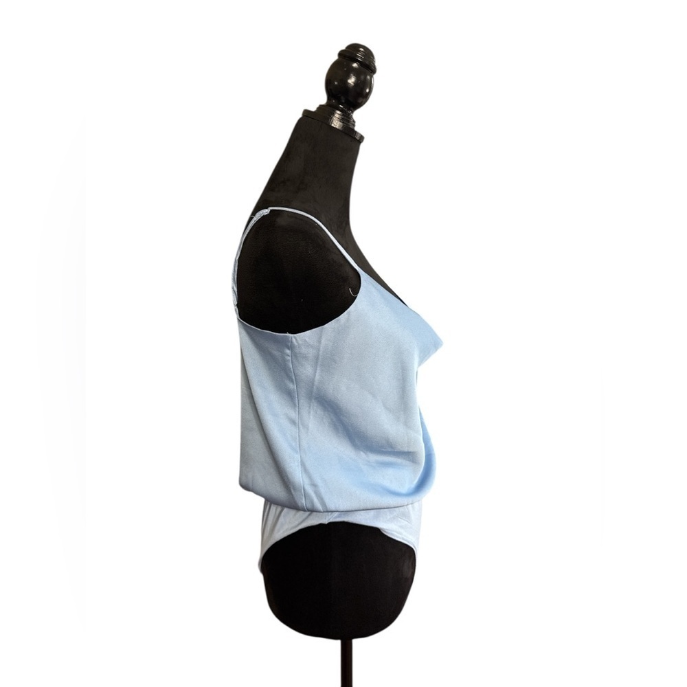 She + Sky Light Blue Draped Cowl Neck Bodysuit Size L New - Picture 5 of 7